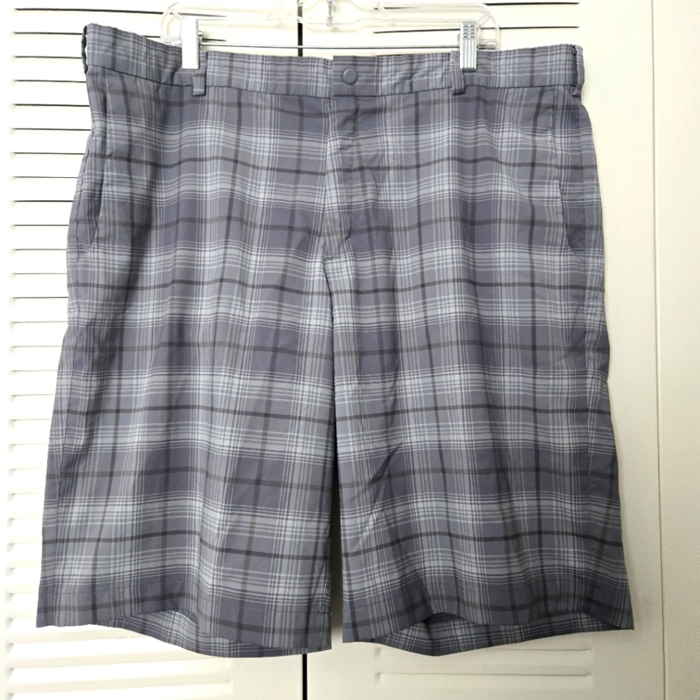 Nike Golf Shorts Mens 40 Gray Plaid Slash Pocket Polyester Stretch Dri-Fit
